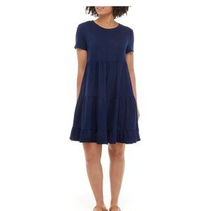 Crown & Ivy™ Navy Women's Short Sleeve Tiered Dress - Size Large